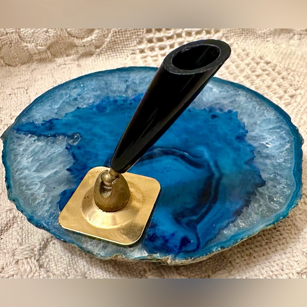 Stunning Blue Agate Slice Pen Holder  Polished For Desk